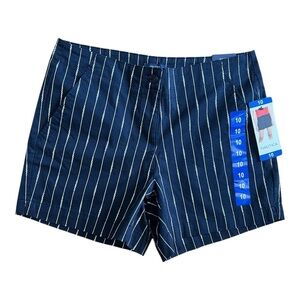 Nautica Mid Rise Twill Shorts Size 10 Navy & White women NWT
